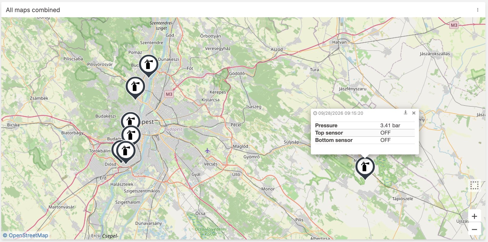 GIS-Ansicht einer verteilten Geräteflotte — Live-Werte per Klick, direkt auf der Karte